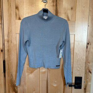 NWT Calvin Klein Jeans Cropped Mock Neck Sweater M Blue Long Sleeved $69.50